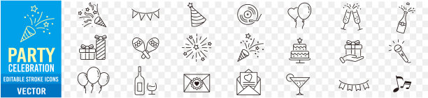 聚会庆祝庆祝生日快乐舞蹈音乐线图标集图片下载