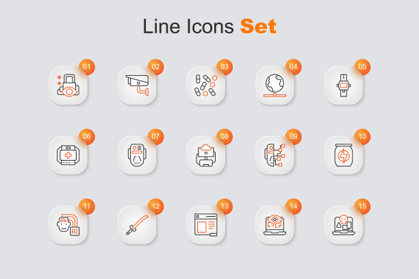 网络盗版，计算机视觉，浏览器窗口，武士刀，人形机器人，能量饮料，云数据库图标。向量图片下载