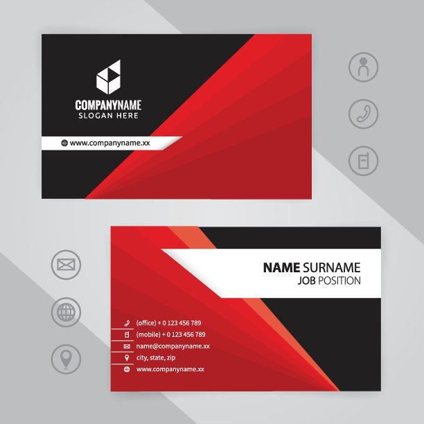 一套红色和黑色的现代企业名片设计模板，矢量eps 10图片下载