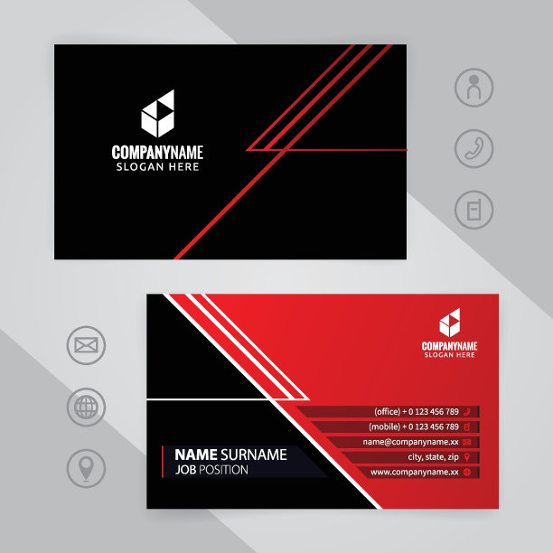 一套红色和黑色的现代企业名片设计模板，矢量eps 10图片下载