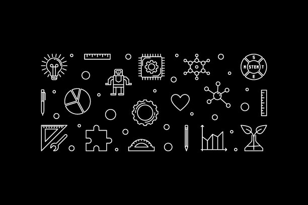 STEAM教育细线横横幅。科学线性图解图片下载