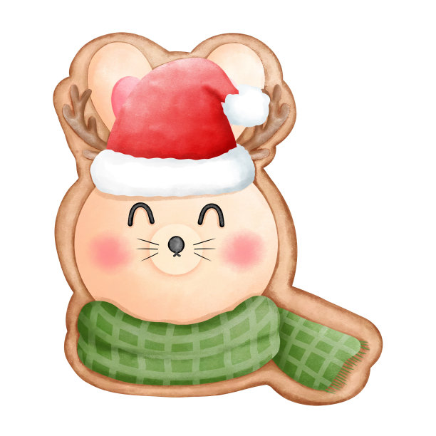 可爱的小兔子饼干，红色的豆帽，绿色的围巾和鹿角。图片下载