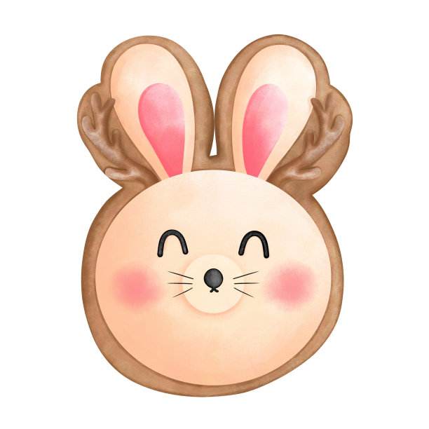可爱的小兔子水彩圣诞饼干与鹿角。图片下载
