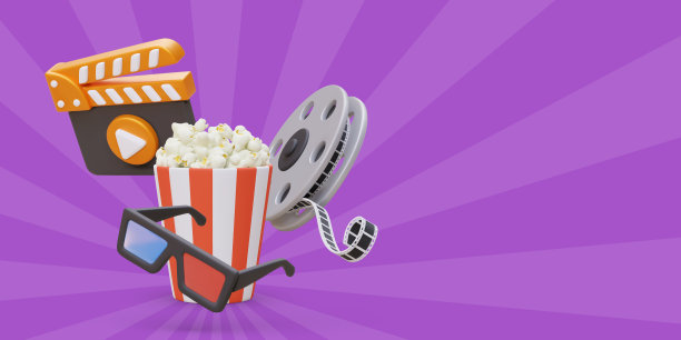 电影的概念。开始看新电影。3D电影卷轴，爆米花桶，立体眼镜图片下载