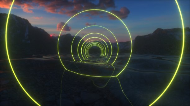 湖中的赛博朋克之光图片下载