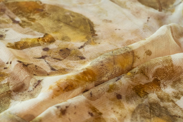 生态印花是一种将植物、树叶和花朵在织物上留下形状、颜色和痕迹的技术图片下载