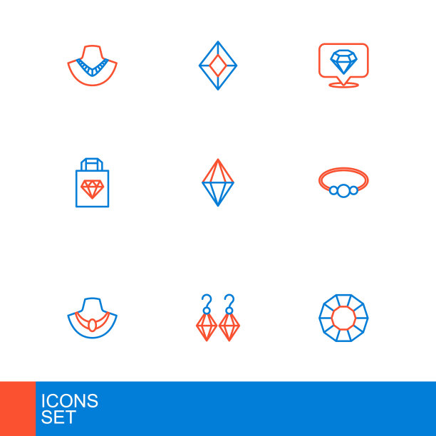 集线钻石，耳环，项链人体模型，手镯珠宝，购物袋，宝石石，和图标。向量图片下载