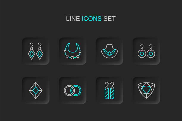 集线钻石，耳环，婚礼，宝石石，项链人体模型，和图标。向量图片下载