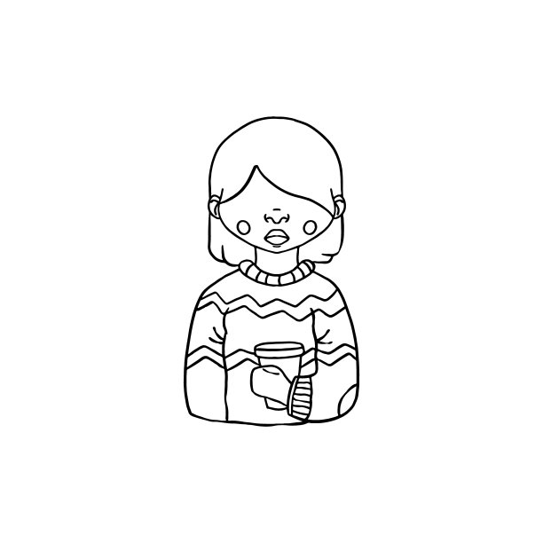女人享受咖啡的插画，舒适的秋天，线条图标图片下载