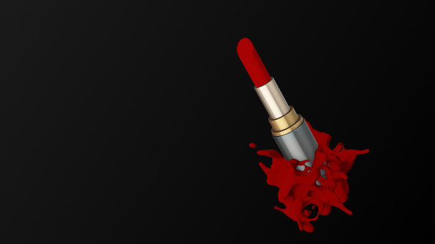 红色口红与液体飞溅图片下载