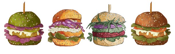 水彩风格的素食汉堡。手绘快餐插图，孤立在白色背景上图片下载