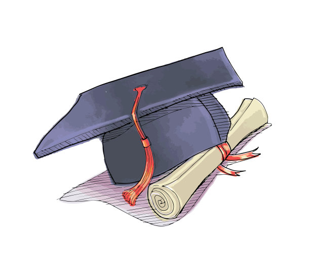 毕业帽及水彩效果证书。矢量文件图片下载