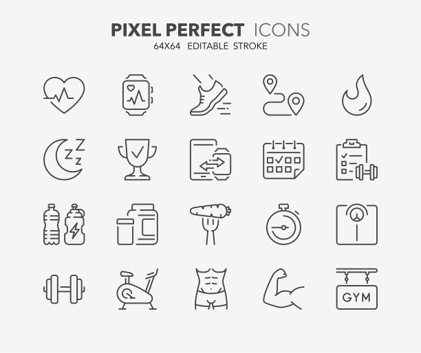 健身和健身房细线图标图片下载