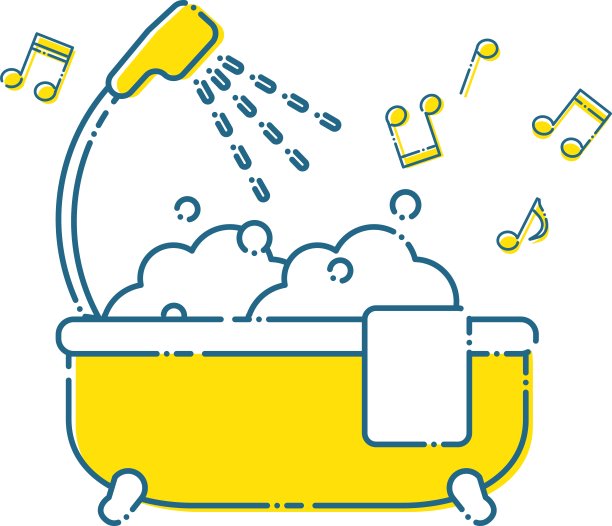 带有音乐和可爱的泡泡浴缸和淋浴的浴室插图/插图材料(矢量插图)图片下载