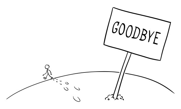 不快乐的人离开或走开与再见，矢量卡通棍图插图图片下载