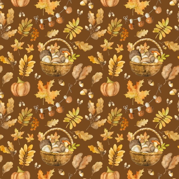 秋天的树叶和色彩水彩画图片下载