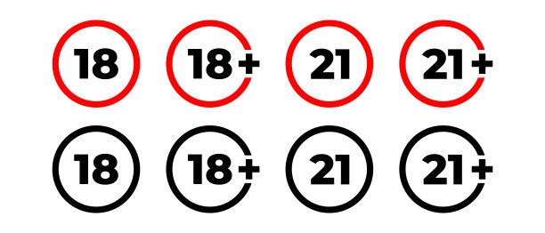 警告未成年人18岁矢量图标集。成人专用徽章。成人内容符号图片下载