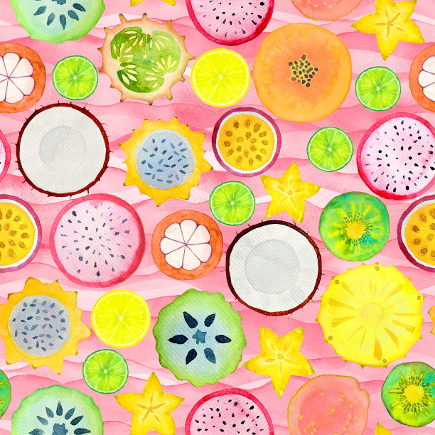 无缝图案与异国情调的热带水果图片下载