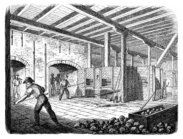 在火焰炉中焙烧锌矿图片下载