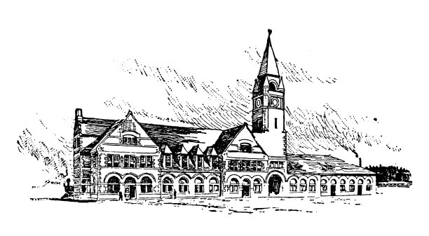 美国，怀俄明地标和公司的古董插图:夏延，联合车站图片下载