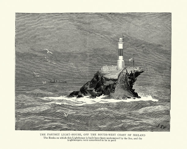 法斯特灯塔，位于大西洋遥远的法斯特岩。19世纪图片下载