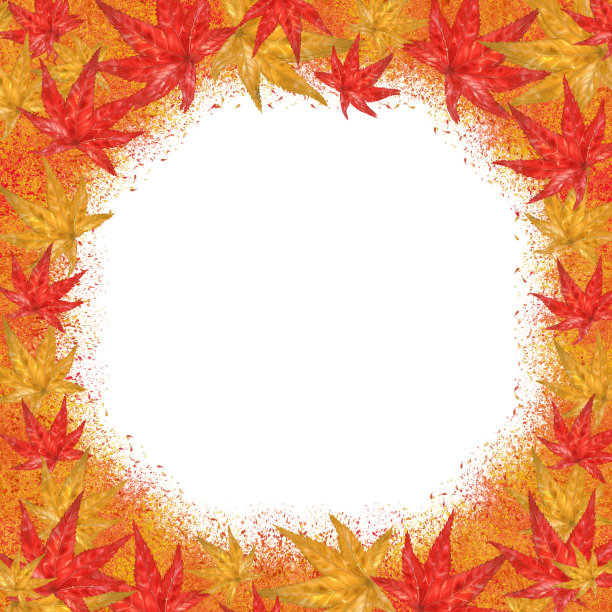 水彩秋天框架的红色和橙色的枫叶图片下载