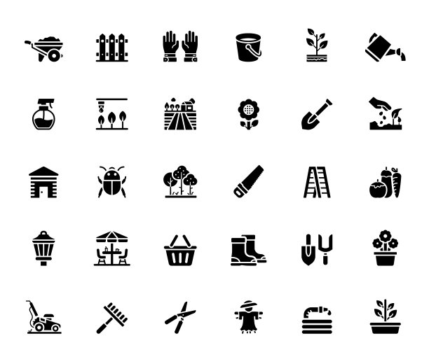 简单的一组园艺相关的矢量图标。符号集合图片下载