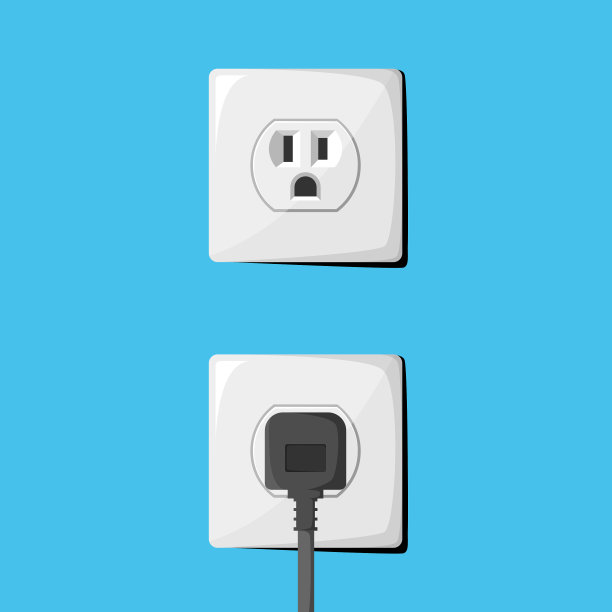 插头和墙壁插座图标矢量设计的颜色背景。图片下载