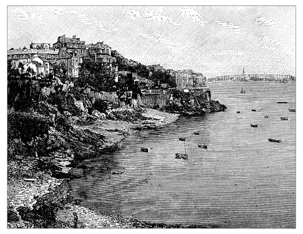 古董古法国版画插图:迪纳德，Cote St-Malo图片下载