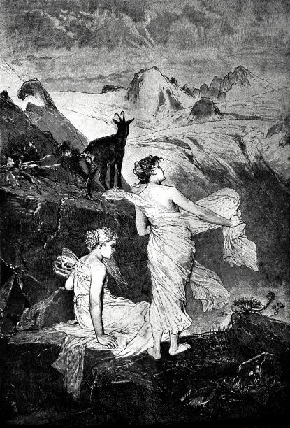 山里的两个女人和一只山羊——1887年图片下载