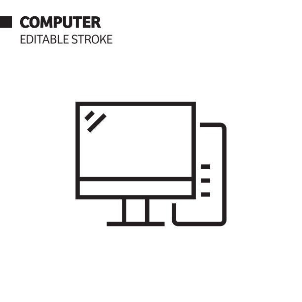 计算机线图标，轮廓向量符号插图。完美像素，可编辑的描边。图片下载