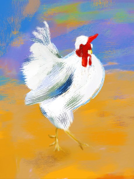 在一个明亮的颜色背景上的白色公鸡的生动的插图图片下载