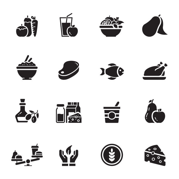 健康食物相关矢量图标的简单设置。符号集合。图片下载