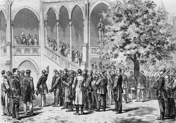 霍亨索伦城堡内，阳台上是威廉一世皇帝的庭院图片下载