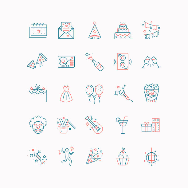 派对,图标集。庆典、生日、线性图标。图片下载