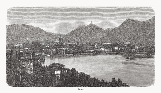科莫的历史观，伦巴第，意大利，木刻，1893年出版图片下载