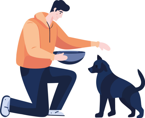 主人带着食物和宠物小狗图片下载