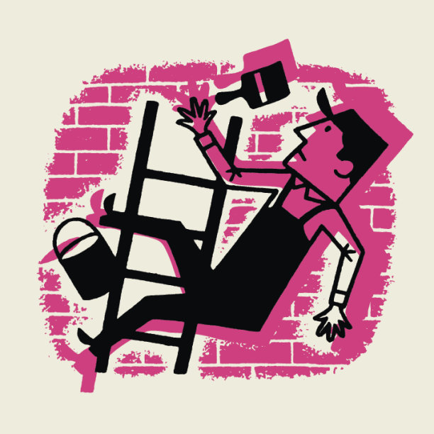 绘画时男人从梯子上掉下来的插图图片下载