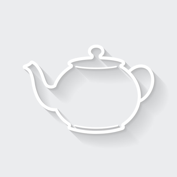 茶壶。图标与空白背景上的长阴影-平面设计图片下载
