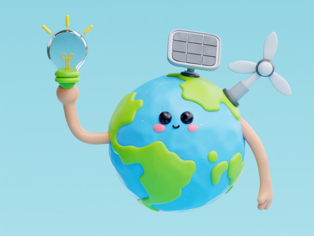3D可爱的地球卡通人物，世界环境日，节约地球和能源，环保，3D渲染。图片下载