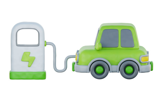 3d绿色电动车充电座，清洁能源，环保替代能源，卡通风格，3d渲染。图片下载