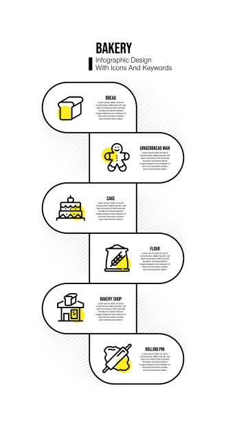 信息图表设计模板与面包店的关键字和图标图片下载