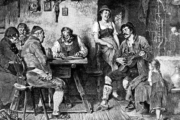 吉他手与观众，绘画由马克西米利安·瓦赫斯茅斯- 19世纪图片下载