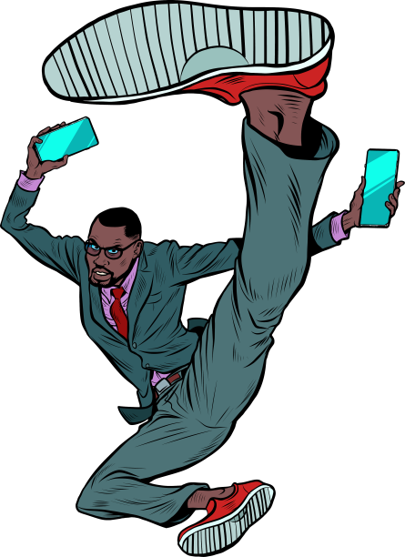 用智能手机踢跳黑人商人图片下载