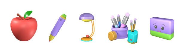 3D图标返回学校收集渲染孤立的白色背景图片下载