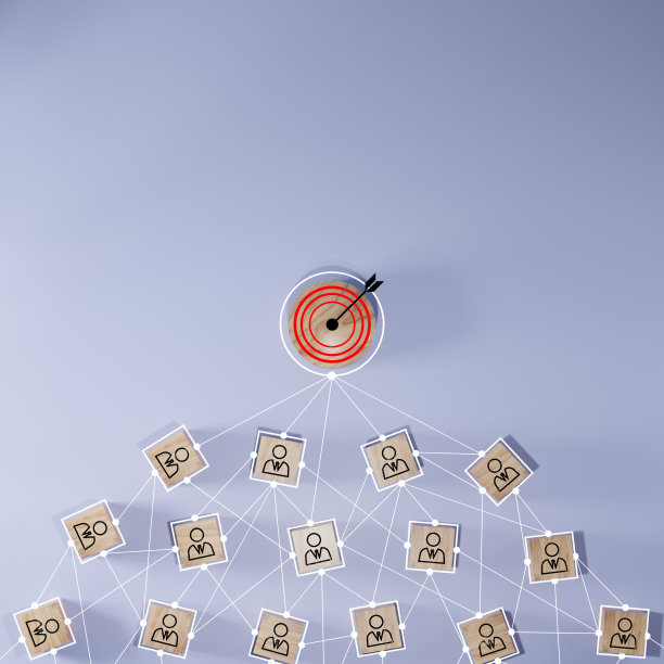 红色的飞镖和黑色的箭头与人的图标连接，为客户关注的目标群体和客户关系管理的概念。图片下载