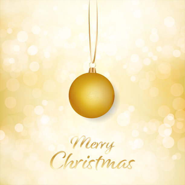 金色的圣诞小饰物挂着金色的线闪闪发光的背景与文本信息圣诞快乐在矢量海报的背景图片下载