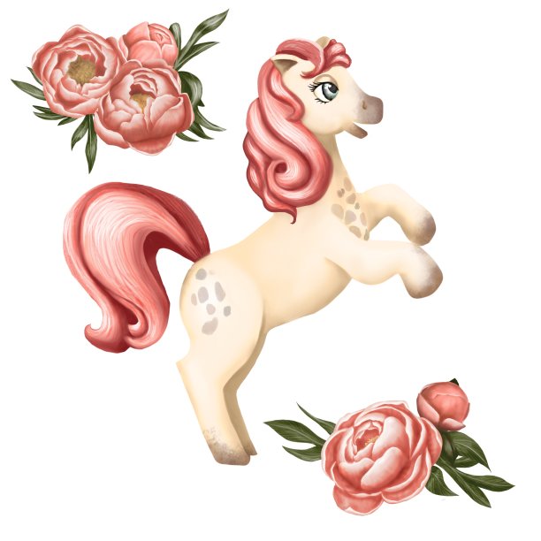 水彩小马与花组成与牡丹图片下载