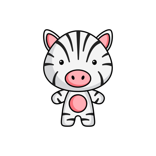 可爱的卡通斑马标志模板在白色的背景。吉祥物动物人物设计画册、剪贴簿、贺卡、请柬、传单、贴纸、卡片。矢量插图。图片下载