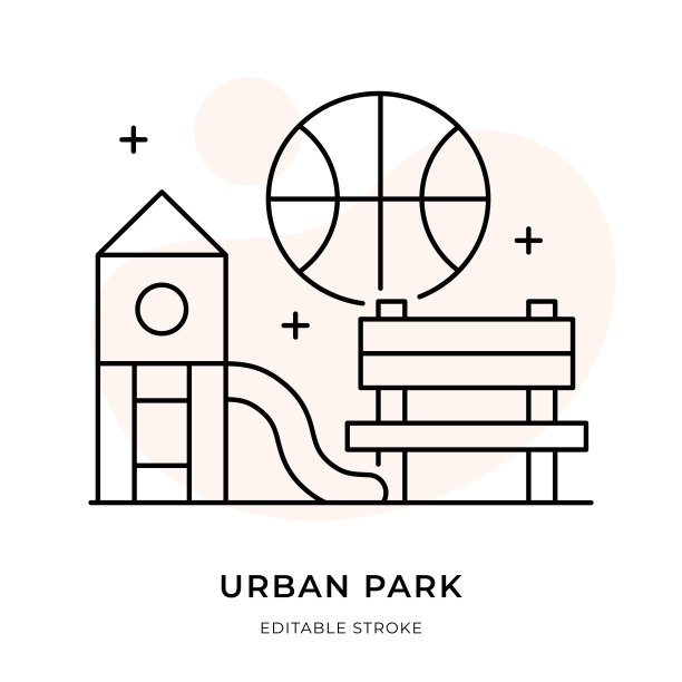 城市公园细线插图图片下载